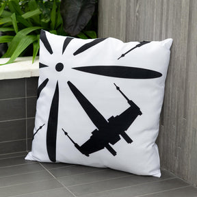 Star Wars White Throw Pillow | Black X-Wing Fighter Design | 25 x 25 Inches